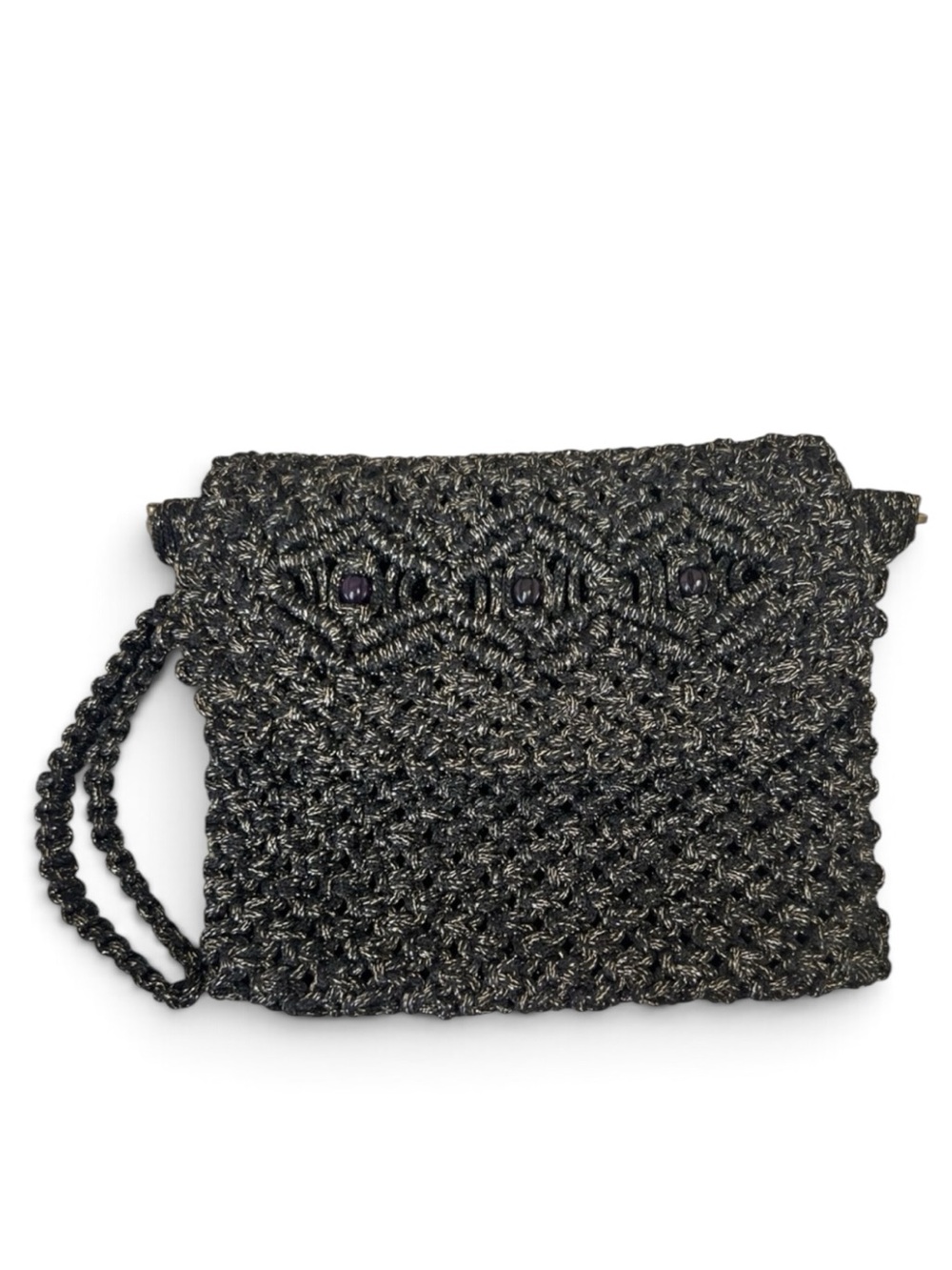 Vintage Lurex Black and Gold Macrame/Crochet Clutch
